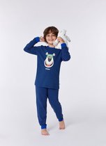 Woody pyjama jongens/heren - donkerbruin-blauw gestreept - ijsbeer - 212-1-PLD-Z/958 - maat 128