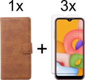 Samsung A03S Hoesje - Samsung Galaxy A03S hoesje bookcase bruin wallet case portemonnee hoes cover hoesjes - 3x Samsung A03S screenprotector