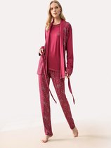 Feyza - 3 Delige Pyjama Set Voor Dames, Lange Mouwen, Kastanjebruin - XL