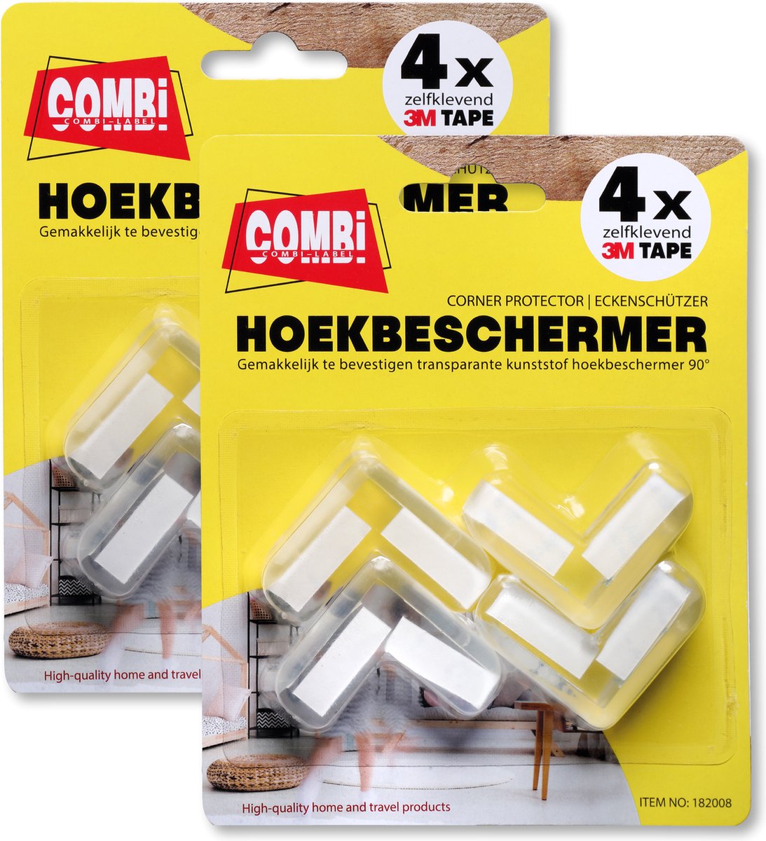 Image of 3M Zelfklevende hoekbeschermer 8 stuks Combi-Label hoekbeschermer transparant - Kinderbeveiliging - Kind - Baby - Tafelhoek Beschermers - Beschermhoeken - Veiligheid Baby Peuter en Kind - Zelfklevende tafelhoek beschermers - Tafelhoekjes bescherming