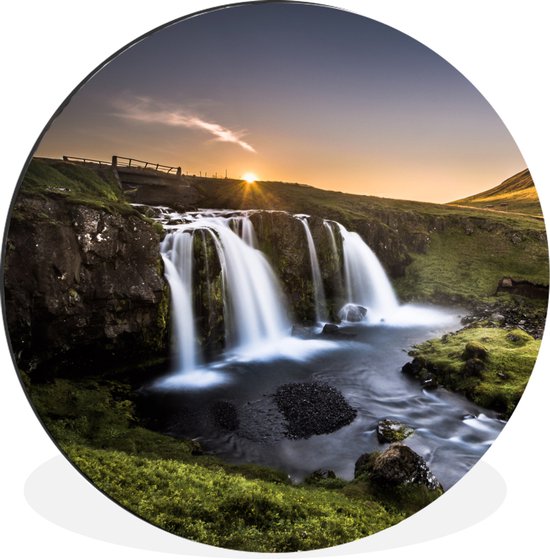 Wall Circle - Wall Circle - Islande - Cascade - Soleil - Aluminium - Dibond - 120x120 cm - Intérieur et Extérieur XXL