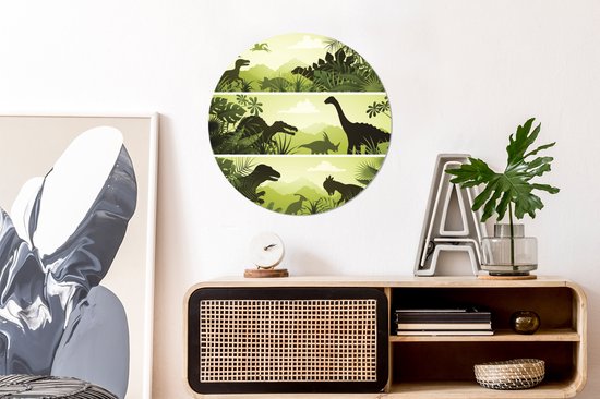 Trois illustrations de dinosaures Wall Circle papier peint autocollant 80x80 cm / papier peint cercle / mur cercle / cercle vivant - auto-adhésif et découpe ronde
