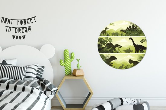 Trois illustrations de dinosaures Wall Circle papier peint autocollant 80x80 cm / papier peint cercle / mur cercle / cercle vivant - auto-adhésif et découpe ronde