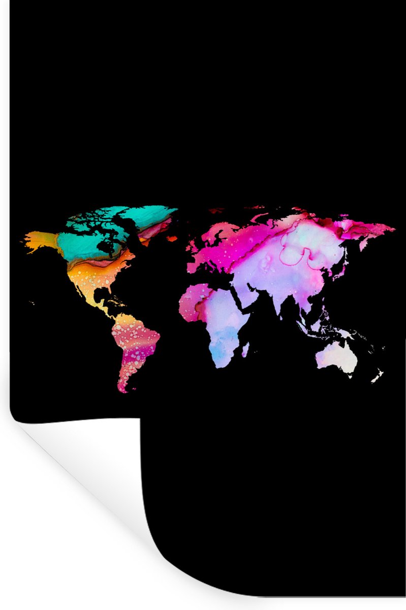 Muurstickers - Sticker Folie - Wereldkaart - Regenboog - Verf - 80x120 cm - Plakfolie - Mu