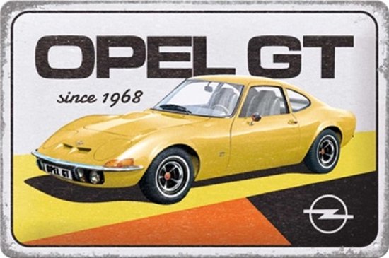 Opel GT depuis 1968.  Plaque murale en métal en relief 20 x 30 cm.