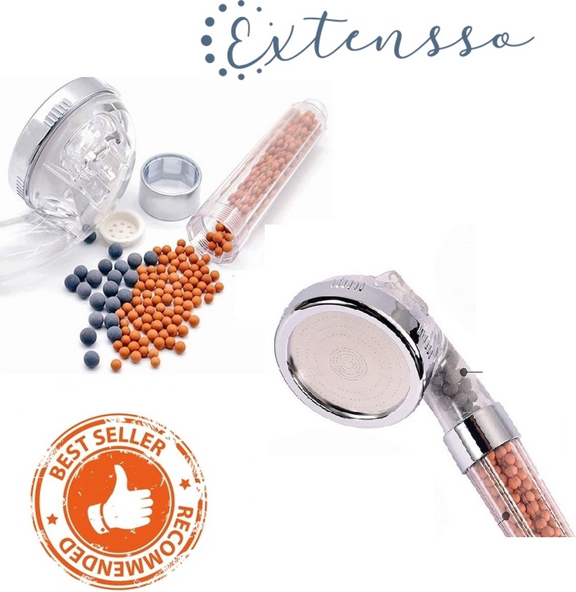 Extensso | Ionische Douchekop| met Douche Waterslang | Douchefilter | Waterfilter | Waterbesparende Douchekop | Filter | Vitamine C | Mineraalwater | 3 Filter Standen