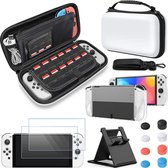 SomStyle Complete Set geschikt voor Nintendo Switch OLED Wit - Case – Bescherm Hoes – 2x Screen Protector