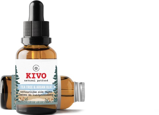 Kivo Petfood - Tea tree & argan olie mix 20ml - Natuurlijk middel tegen teken en vlooien, verzorgend voor plekjes op de huid