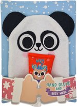 Panda Washand met Douchegel - Zwart / Wit - Cadeau Pakket - Katoen - 2 Delige Set
