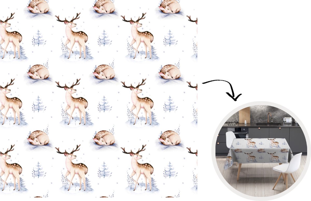 Tafelkleed - Tafellaken - 180x180 cm - Winter - Wit - Dieren - Patroon - Binnen en Buiten
