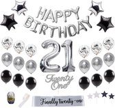 Partypakket® 21 Jaar Verjaardag Versiering - Zilver Zwart - All-in-one Feestpakket - Decoratie - Ballonnen - Feestpakket - Verjaardag - Feest versiering