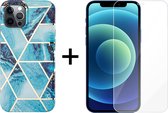iPhone 13 Pro hoesje marmer blauw siliconen case apple hoes cover hoesjes - 1x iPhone 13 Pro Screenprotector