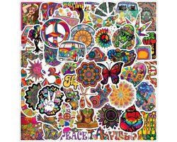 Stickers geschikt voor muur, laptop en telefoon - 50 stuks - Regenboog Hippie Stickers