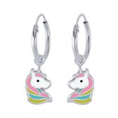 Joy|S - Zilveren paard bedel oorbellen - eenhoorn oorringen - unicorn pastel