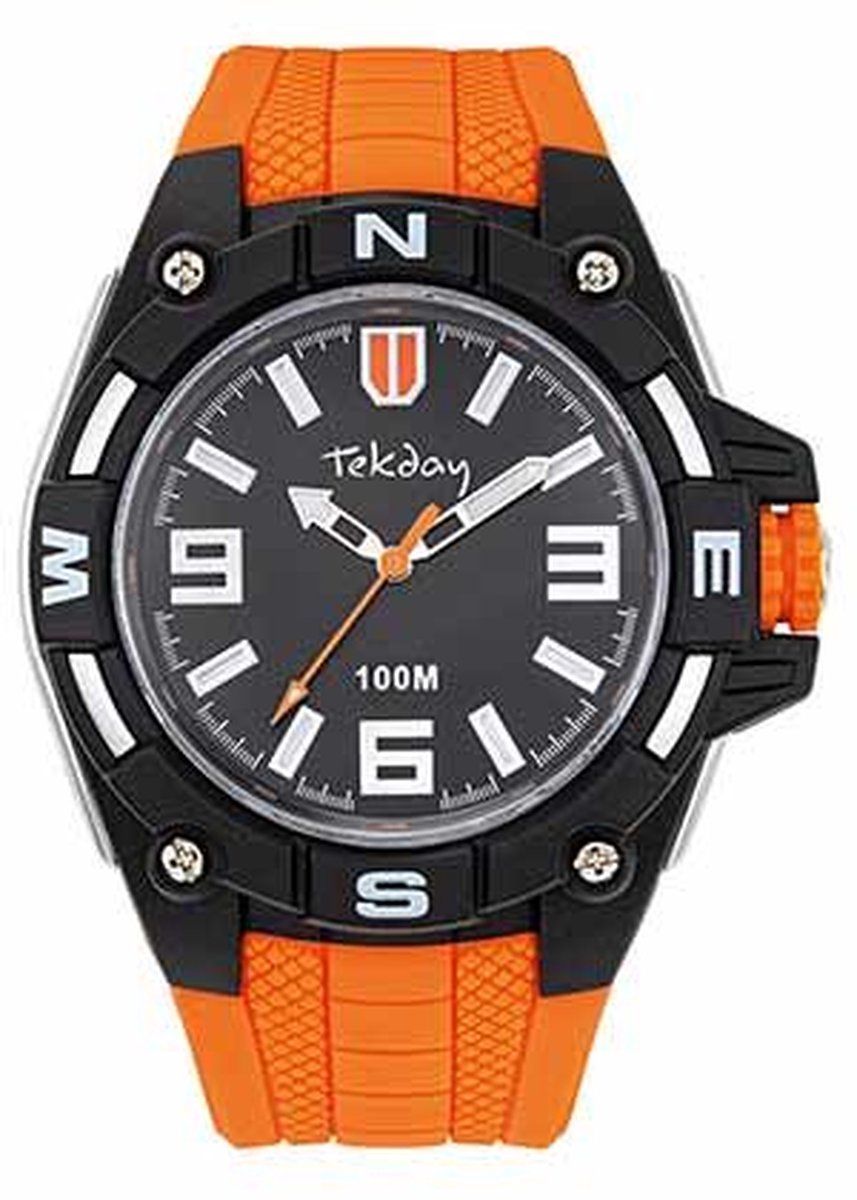 Tekday-Sportief robuust-Analoog heren horloge-Waterdicht-Zwart/Oranje-Silicone band-Fijn draagcomfort