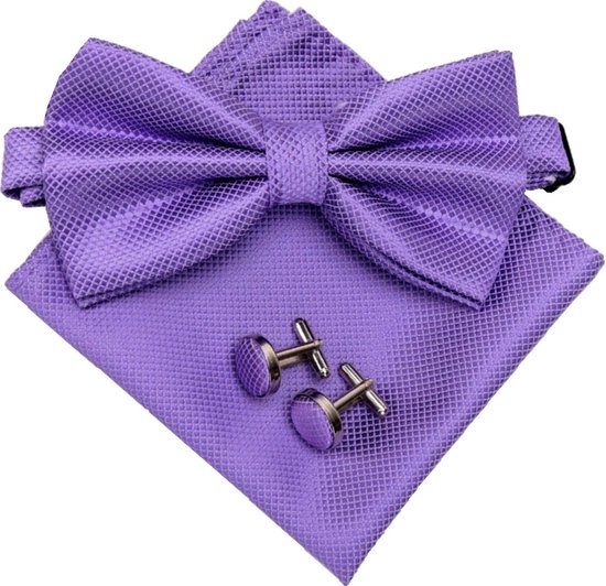Fako Fashion® - Noeud papillon, pochette de costume et boutons de Boutons de manchette DLX - Noeud papillon - Noeud papillon - Mouchoir de poche - Violet