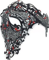 Venetiaans Masker - Metaal - Half gezicht - Zwart - Rode stenen