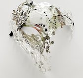 Venetiaans Masker - Metaal - Half gezicht - Zilver - Witte stenen