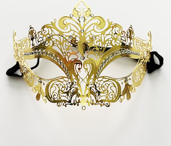 Venetiaans Masker - Metaal - Goud - Witte stenen