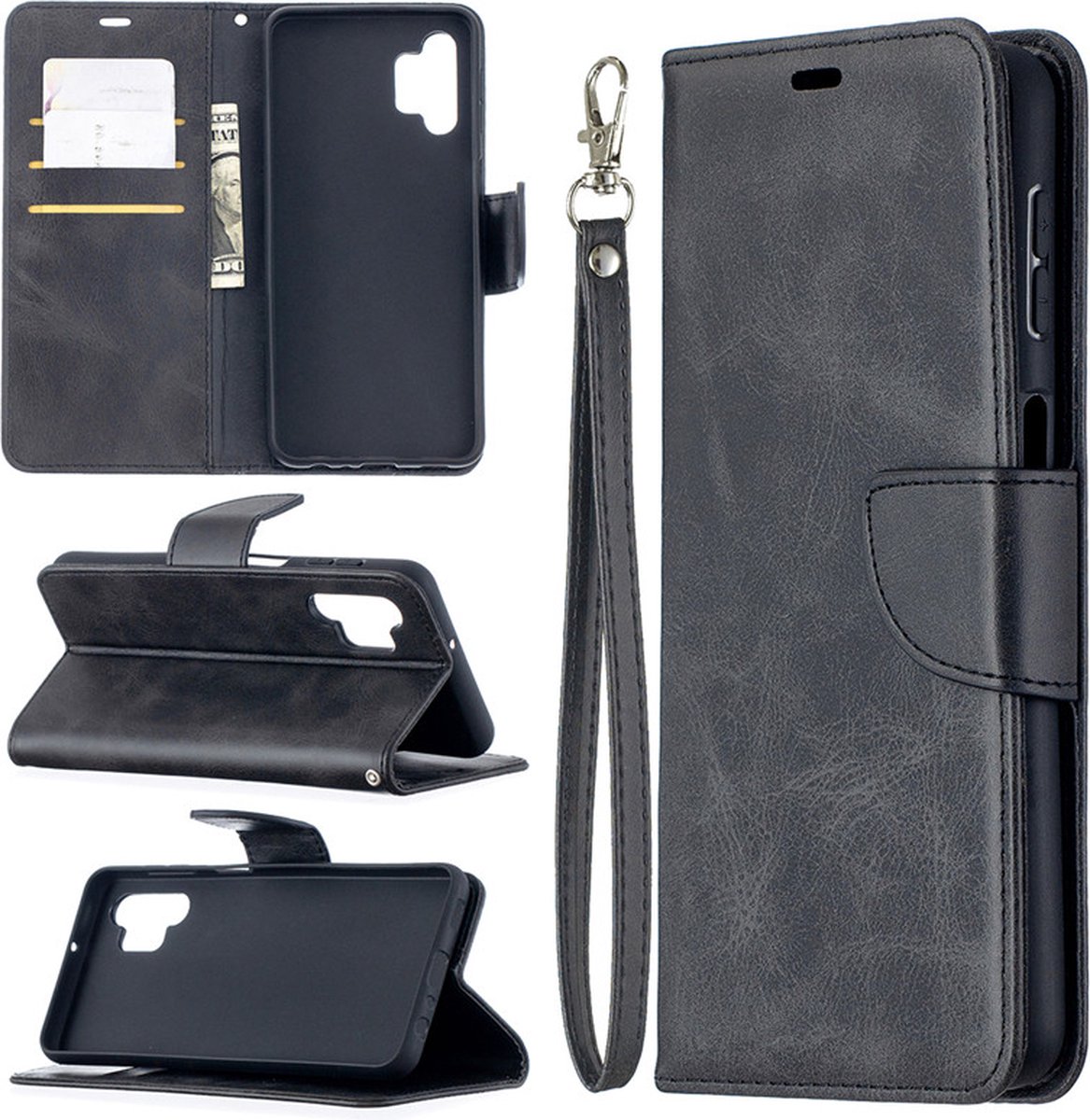MobyDefend Hoesje - Geschikt voor Samsung Galaxy A32 (5G) - Wallet Book Case Met Koord - Zwart