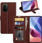 Xiaomi Mi 11i hoesje - MobyDefend Wallet Book Case (Sluiting Achterkant) - Bruin - GSM Hoesje - Telefoonhoesje Geschikt Voor: Xiaomi Mi 11i