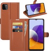 Samsung Galaxy A22 (5G) hoesje - MobyDefend Kunstleren Wallet Book Case - Bruin - GSM Hoesje - Telefoonhoesje Geschikt Voor: Samsung Galaxy A22 (5G)