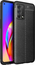 Oppo A74 4G hoesje - MobyDefend TPU Gelcase - Lederlook - Zwart - GSM Hoesje - Telefoonhoesje Geschikt Voor: Oppo A74 4G