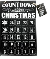 Christmas Countdown bord - Kerst Advent bord - Zwart / Wit - Hout / Touw - 31 x 47 cm
