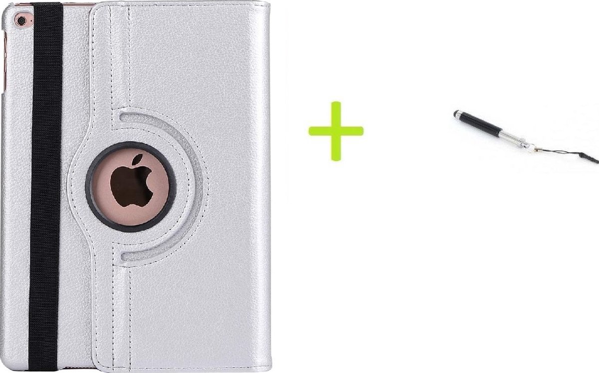 Geschikt Voor: iPad 2017 / 2018 / Pro 9.7 / Air 1 / Air 2 Multi Stand Case - 360 Draaibaar Tablet hoesje - Tablethoes Zilver + Stylus