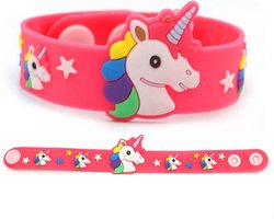 foto van Eenhoorn Armband | Rubber Siliconen | Unicorn | Armbandje met Drukknoopjes | Fel Roze