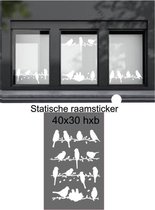 Raam / muur sticker vogels op meerdere takken 30 cm x 40 cm bxh Statische Herbruikbare sticker kleur wit