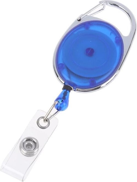 Fako Bijoux® - Porte-clés rétractable avec cordon - Goupille à roulette - Yoyo - Yo-Yo - Porte forfait - Nylon - 36x56mm - Transparent - Blauw