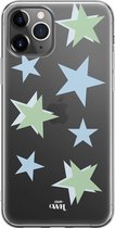 Green Stars - iPhone Transparant Case - Doorzichtig hoesje geschikt voor iPhone 12 Pro hoesje - Ster design sterren - Transparant