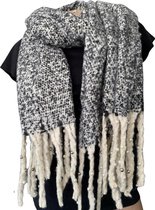 Lange Warme Sjaal - Omslagdoek - Kralen - Parels - Extra Dikke Kwaliteit - Gemêleerd - Zwart - Beige - 185 x 53 cm
