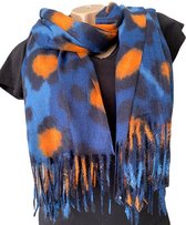 Lange Warme Sjaal - Panterprint - Blauw - Oranje - 180 x 70 cm (22101)