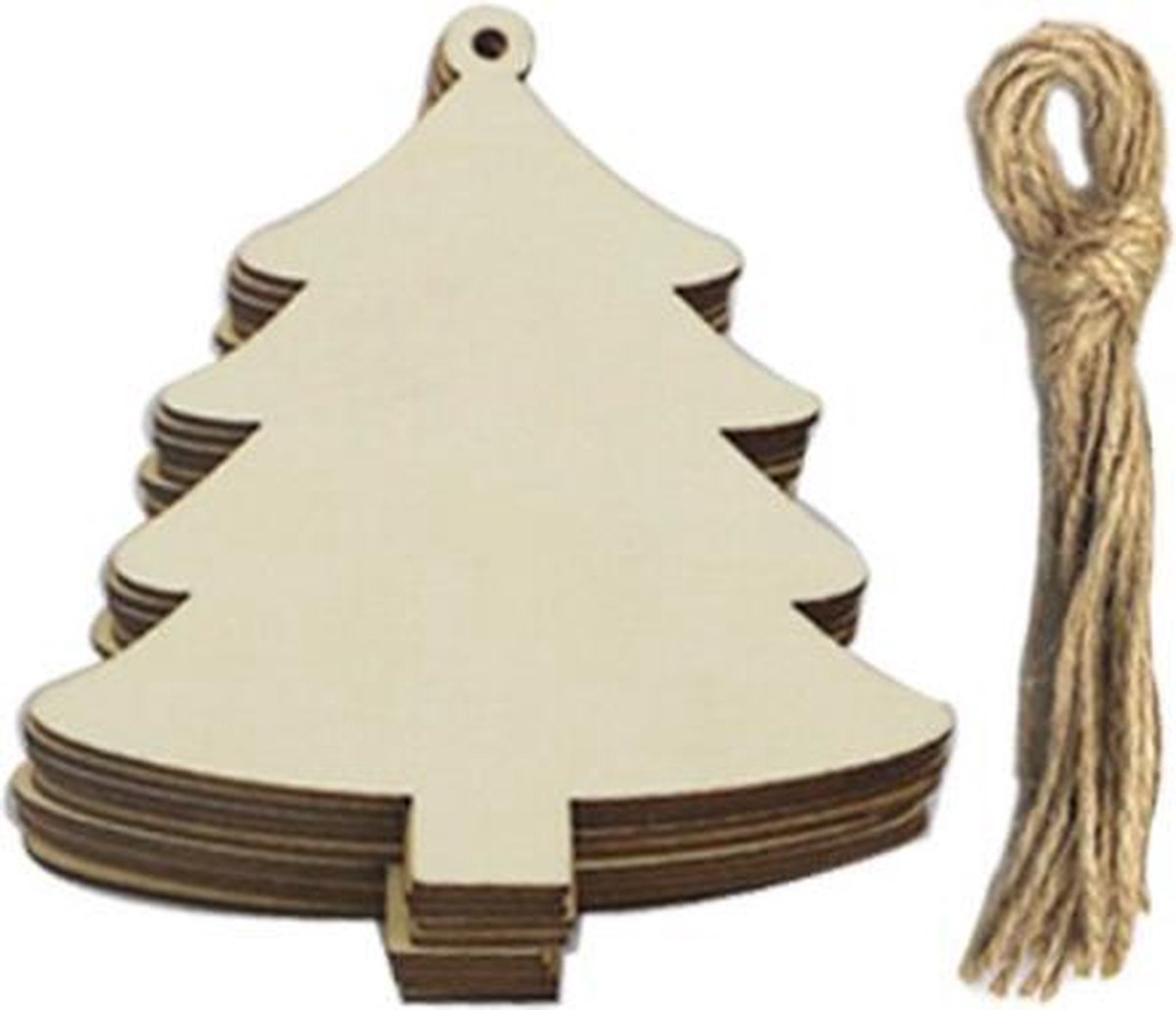 ProductGoods - Houten Kerstbomen - Kersthangers - Zelf in te kleuren - Set van 10 stuks - Kerstdecoratie