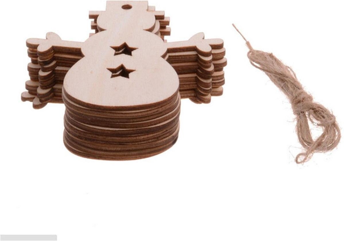 ProductGoods - Houten Sneeuwpoppen - Kersthangers - Zelf in te kleuren - Set van 10 stuks - Kerstdecoratie