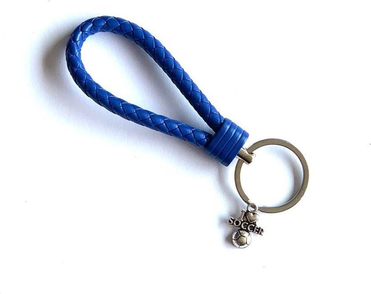 Sleutelhanger - Donker Blauw - Voetbal - I Love Soccer - Sport - Hanger - Leer - SportPresent - Sportsieraad - Sieraden - Team - Teamkado