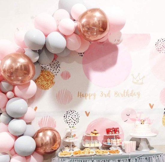 MagieQ Rose Goud Pastel roze Ballonnenboog – Ballonnen verjaardag -  Helium, Latex, Folie – Versiering- Babyshower – Verjaardag – Inclusief strip en lijmpunt – Complete set - Feest Decoratie