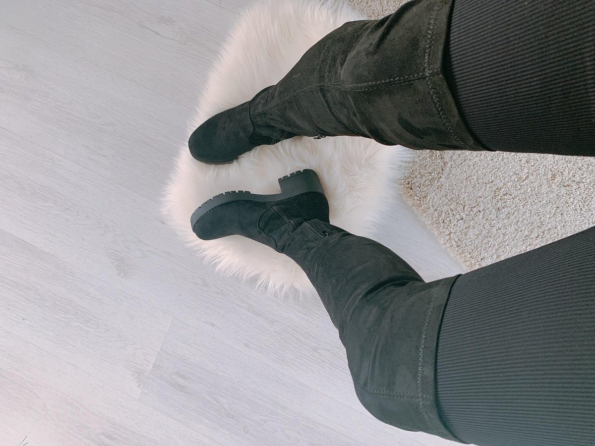 Shoekueen Dames Overknee Laarzen Zwart Suede 36