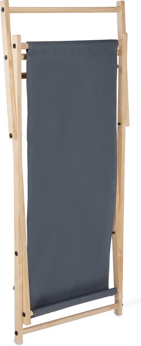 strandstoel - hout - 3 standen - ligstoel met stof - inklapbaar & verstelbaar - tuin - strand & balkon - donkergrijs van Merkloos — afbeelding 2
