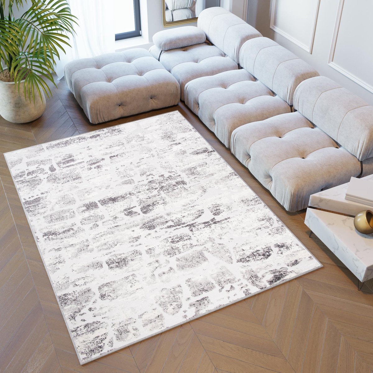 Tapiso Sky Vloerkleed Grijs Abstract Woonkamer Modern Tapijt Maat - 160x220