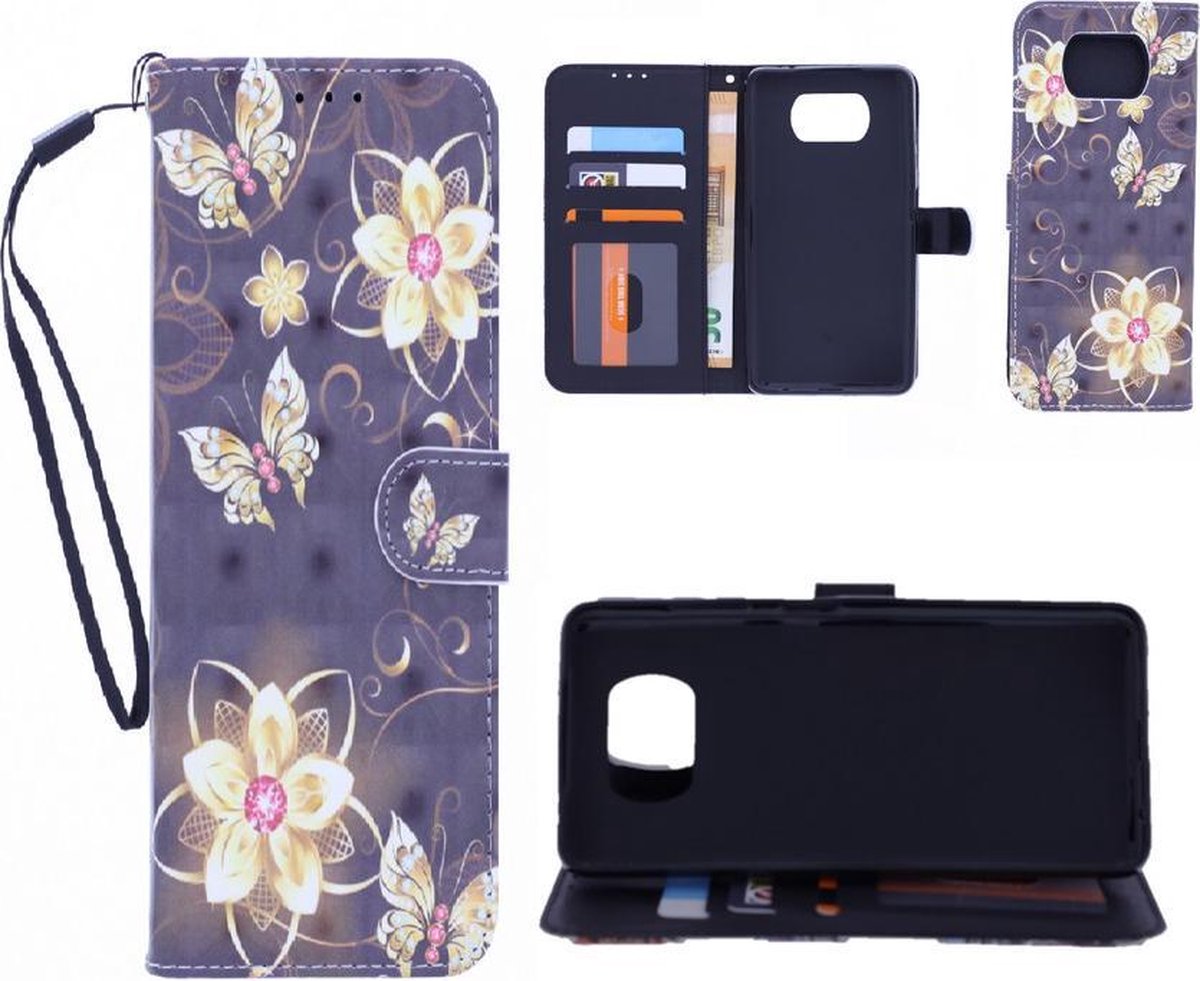 Bookcase Geschikt voor: Nokia 5.4 / 3.4 hoesje met print - Butterflies And Flowers 3D