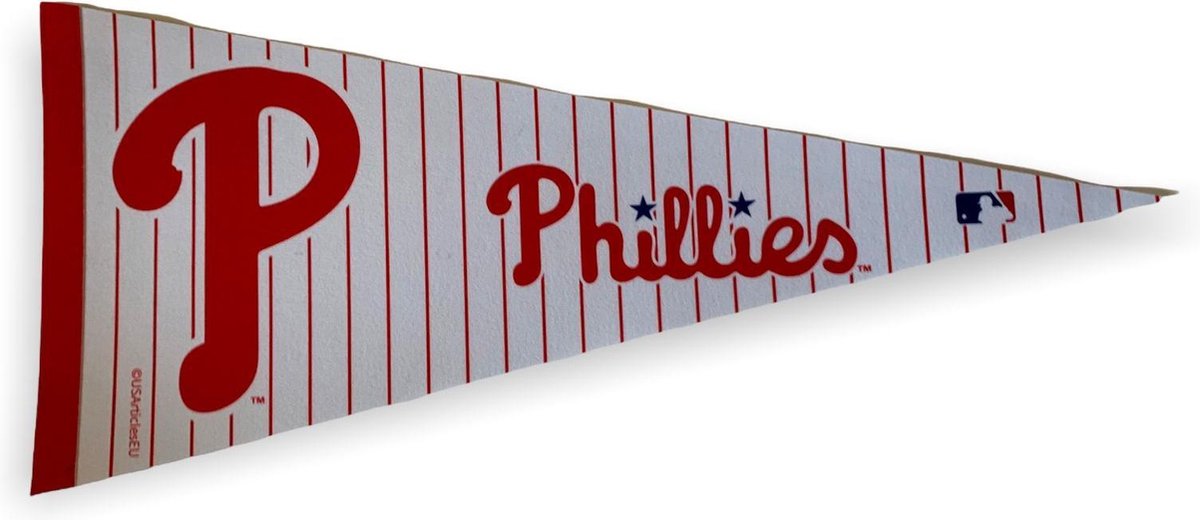 USArticlesEU - Philadelphia Phillies - MLB - Vaantje - Baseball - Honkbal - Sportvaantje - Pennant - Wimpel - Vlag - Rood/Wit - 31 x 72 cm