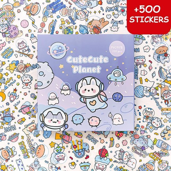 CuteCute planet 500 PVC stickers voor volwassenen en kinderen - 100 stickervellen - Astronaut & ruimtevaart kawaii sticker