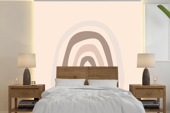 Papier peint - Papier peint photo peint Line au trait arc-en-ciel avec des bandes épaisses de fond rose tendre - Largeur 260 cm x hauteur 260 cm