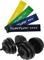 Tunturi - Fitness Set - Tunturi Vinyl Dumbbellset 28kg - Weerstandsbanden 4 stuks