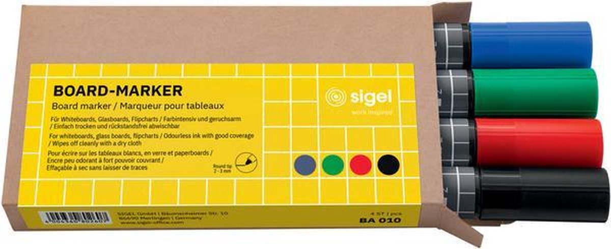 Whiteboardstift Sigel 4 kleur - zwart/blauw/rood/groen