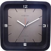 NeXtime - Wekker- 20 x 20 x 6 cm - Hout - Zwart - 'Square Alarm'