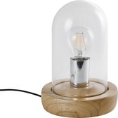 QUVIO Tafellamp Scandinavisch - Lampen - Leeslamp - Nachtkastlamp - Verlichting - Tafellamp slaapkamer - Tafellampen - Bedlamp - Glas - Hout - Met 1 lichtpunt - E27 Fitting - Voor binnen - 16 x 25 cm (dxh) - Bruin
